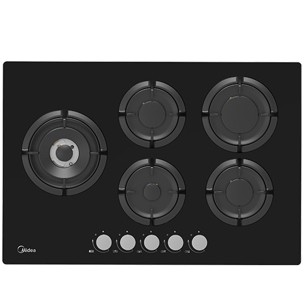 כיריים גז 5 להבות דגם Midea 75GH503 מידאה בגימור זכוכית שחורה מחוסמת