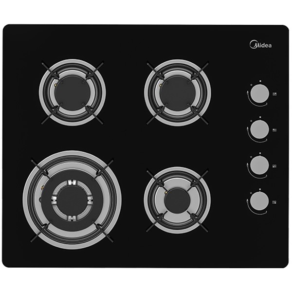 כיריים גז 60 ס&quot;מ 4 להבות דגם Midea 60GL403-B מידאה בגימור זכוכית שחורה