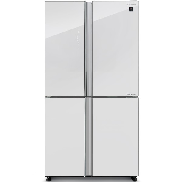 מקרר 4 דלתות מקפיא תחתון 572 ליטר דגם SHARP SJ-8960WH שארפ דלת זכוכית לבנה