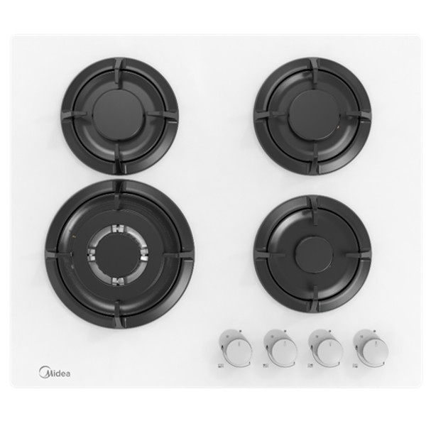 כיריים גז 4 להבות 60 ס&quot;מ MIDEA מידאה דגם 60GH503-W זכוכית לבנה