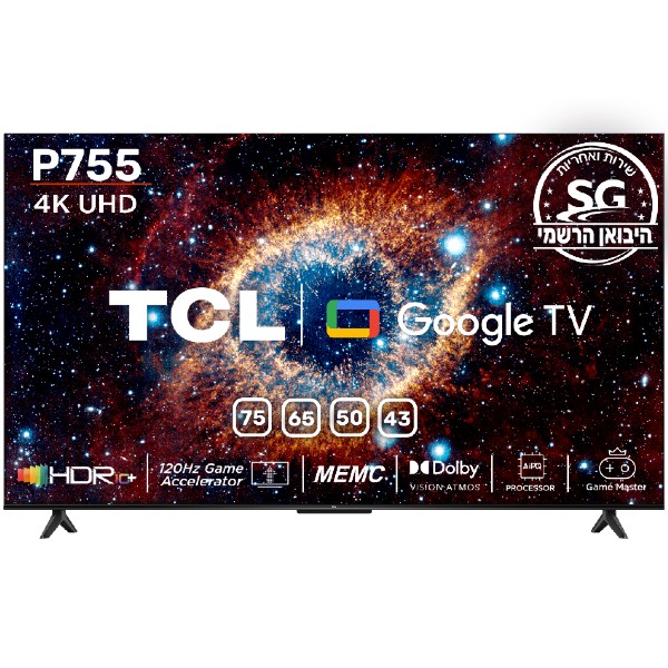 טלוויזיה &quot;65 UHD 4K Google TV דגם TCL 65P755