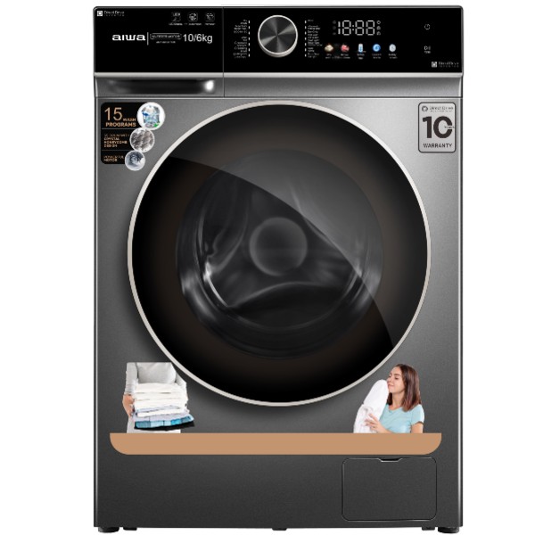 מכונת כביסה משולבת מייבש 10/6 ק&quot;ג דגם AIWA AI-106KGT800 איווה כסוף
