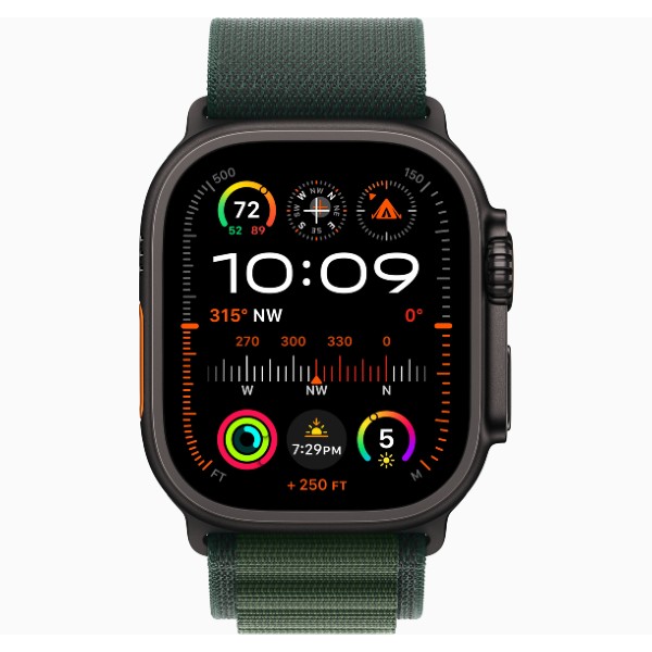 שעון חכם Apple Watch Ultra 2 GPS + Cellular 49mm Black Titanium Case with Dark Green Alpine Loop Large אפל שחור טיטניום
