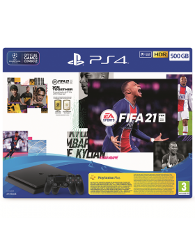 קונסולה 500GB פלייסטיישן PlayStation 4 Slim כולל משחק FIFA 21 ושני בקרי DualShock 4 