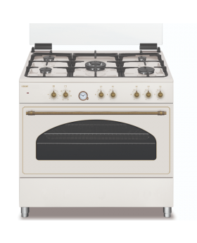 תנור אפייה משולב כיריים גז 90 ס"מ בעיצוב כפרי פוג'יקום  FUJICOM FJ-C9060B שמנת