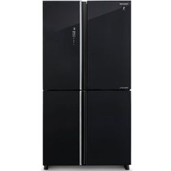מקרר 4 דלתות מקפיא תחתון בנפח 525 ל' דגם SHARP SJ-8590-BK דלת זכוכית שחורה