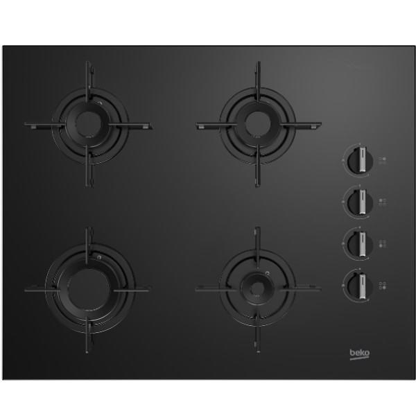 כיריים גז 4 להבות 65 ס&quot;מ דגם K6510IL בקו BEKO זכוכית שחורה