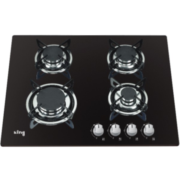 כיריים גז 4 להבות 60 ס&quot;מ דגם King KGH315GB קינג זכוכית שחורה