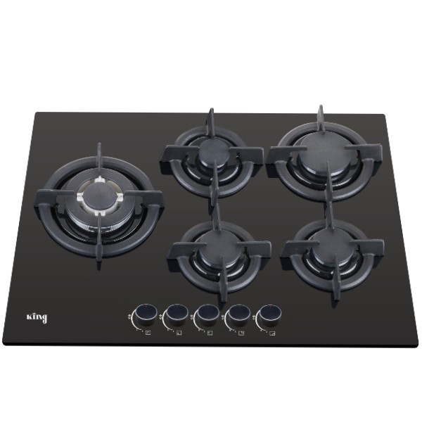 כיריים גז 5 להבות 70 ס&quot;מ דגם King KGH8601GB קינג זכוכית שחורה