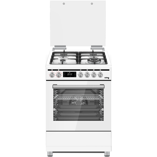 תנור משולב כיריים גז 60 ס&quot;מ דגם KFSD-6090W PRO קינג KING לבן
