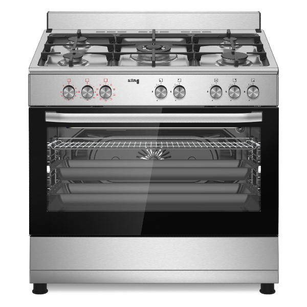 תנור משולב כיריים גז רוחב 90 ס&quot;מ 98 ליטר דגם KFS-9060IX PRO קינג KING נירוסטה