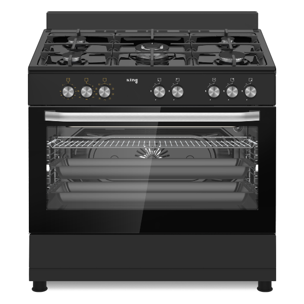 תנור משולב כיריים גז רוחב 90 ס&quot;מ 98 ליטר דגם KFS-9060B PRO קינג KING שחור