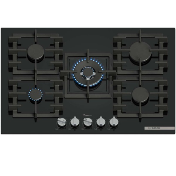 כיריים גז 75 ס&quot;מ 5 להבות מסדרת FlameSelect דגם PPQ7A6I40Y בוש Bosch זכוכית שחורה