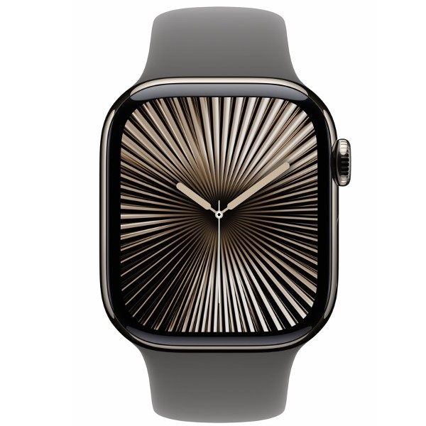 שעון חכם אפל Apple Watch Series 10 GPS + Cellular 42mm Natural Titanium Case with Stone Grey Sport Band S/M