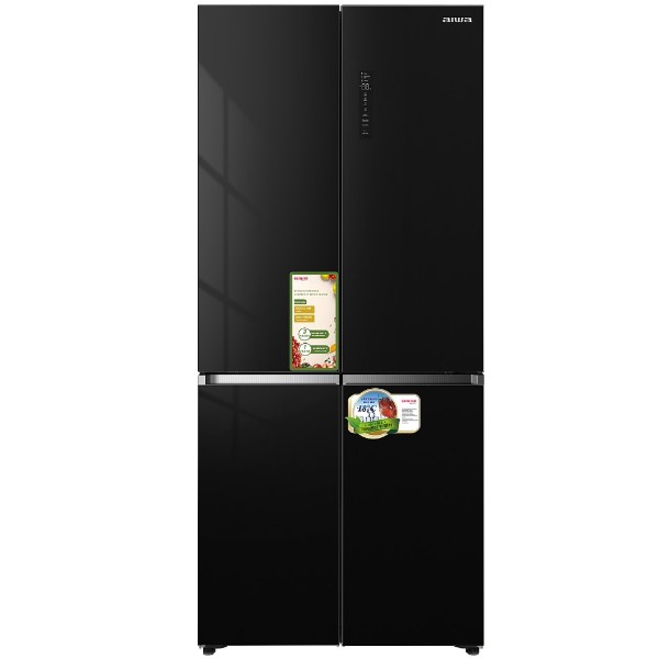 מקרר 4 דלתות 470 ליטר דגם AIWA AI-NF-6500-GLASS BLACK איווה זכוכית שחורה