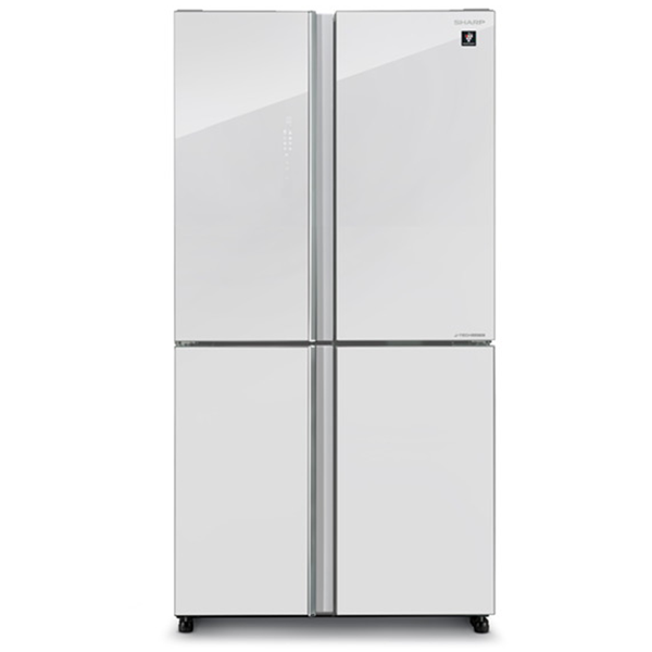 מקרר 4 דלתות מקפיא תחתון בנפח 525 ל&#039; דגם SHARP SJ-8590-WH דלת זכוכית לבנה