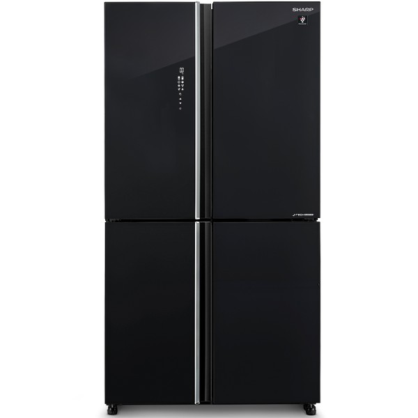 מקרר 4 דלתות מקפיא תחתון בנפח 525 ל&#039; דגם SHARP SJ-8590-BK דלת זכוכית שחורה