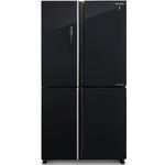 מקרר 4 דלתות מקפיא תחתון בנפח 525 ל' דגם SHARP SJ-8590-BK דלת זכוכית שחורה