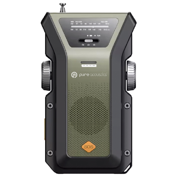רדיו AM/FM נייד עם פנס טעינה סולארית וידנית סוללה נטענת ו SOS דגם Pure acoustics RD-37 ירוק