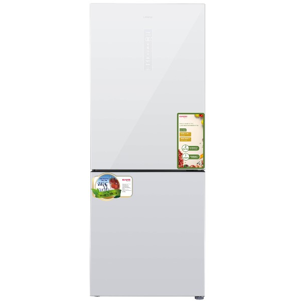 מקרר מקפיא תחתון 401 ליטר דגם AIWA AI-NF5800-GLS-WHT איווה זכוכית לבנה
