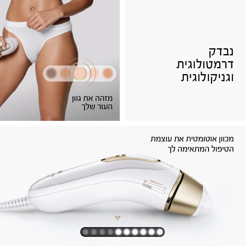 נבדק דרמטולוגית וגניקולוגית מזהה את גוון העור שלך מכוון אוטומטית את עוצמת הטיפול המתאימה לך