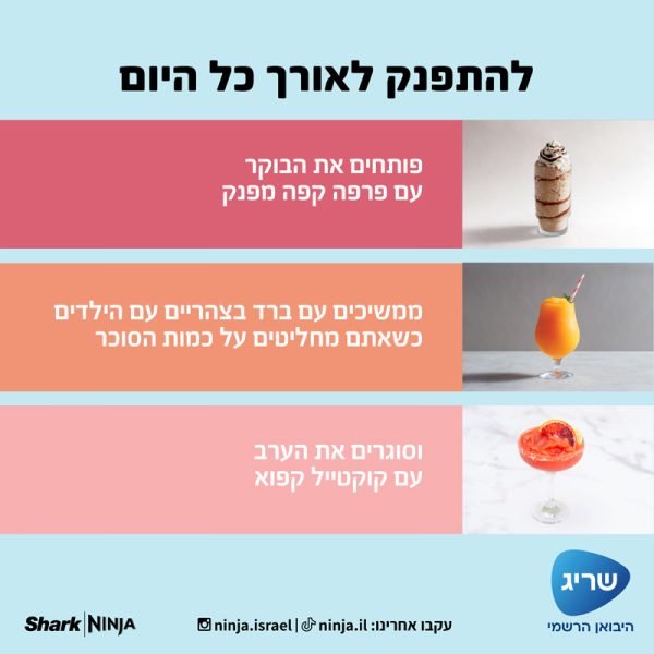 6 תוכניות אוטומטיות חכמות להכנת מגוון משקאות קפואים בלחיצה אחת
